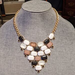 Vintage paque & semi clear tilted, triangle or bandana look statement necklace